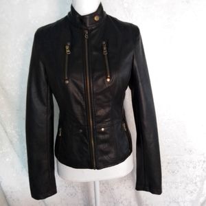 Lulu's faux vegan black leather  jacket with zippers size small
